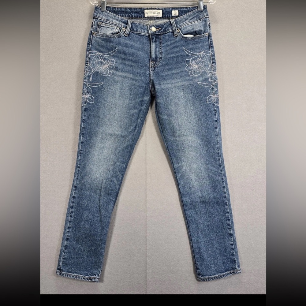 Lucky Brand Floral Embroidered Lolita Skinny Cropped Jeans Size 6/28 Ankle EUC